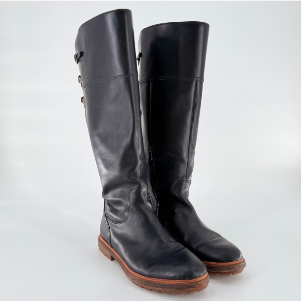 TIMBERLAND Savin Hill Tall Black Leather Riding Boots Buckle Lace Back Size 10